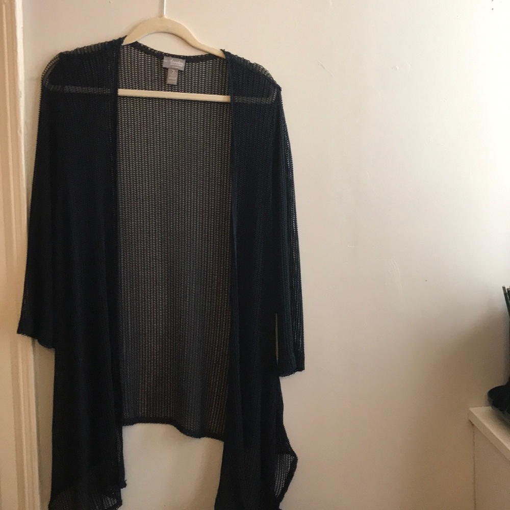 Navy Lace Stitch Draping Sweater